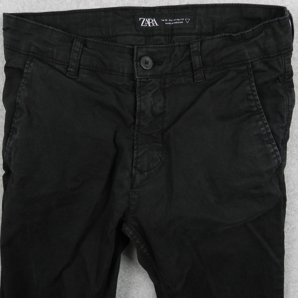 Zara Pants Mens 29x30 Slim Fit Chino Casual Stretch Flex Flat Front Black - Picture 2 of 9